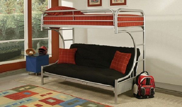 Silver Grey Metal Bunk Bed Twin Futon, Bunk Bed Twin And Futon