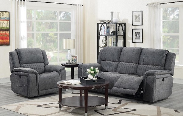 Suede Fabric Power Recliner Sofa Set, Fabric Power Reclining Sofa And Loveseat Set