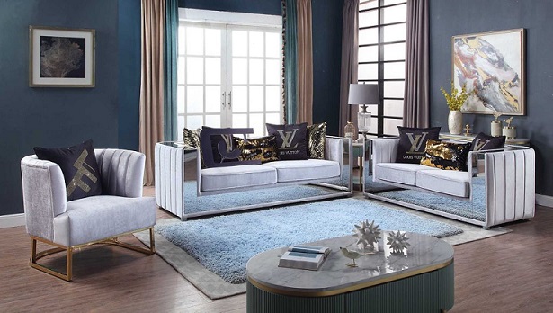 3 Piece Grey Sofa Set With Mirror