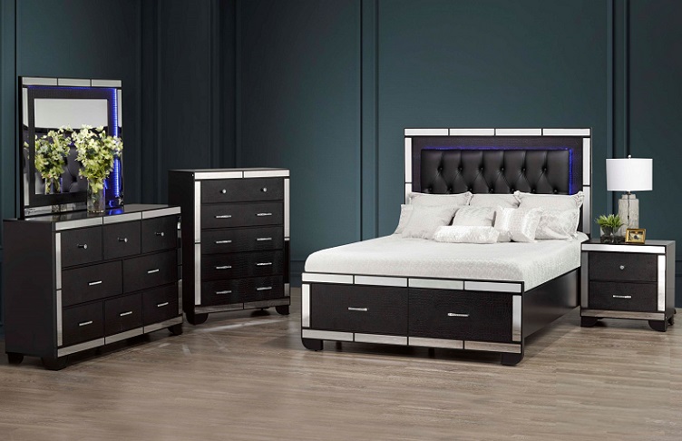 PANDORA 8 PIECE LED BEDROOM SET – QUEEN – BLACK – Ameublement Beaubien ...